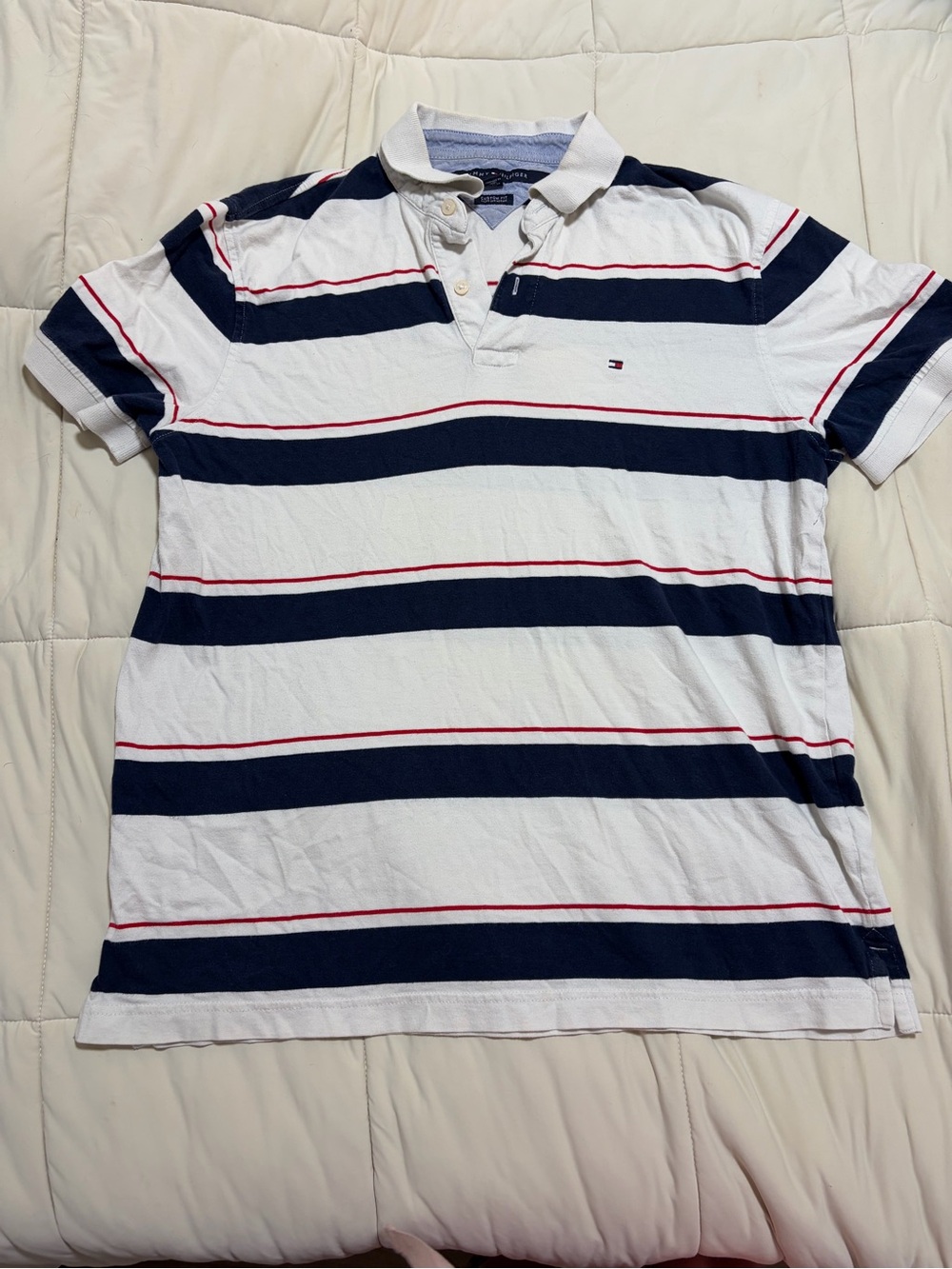 Tommy Hilfiger Men’s White Navy Red Striped Polo